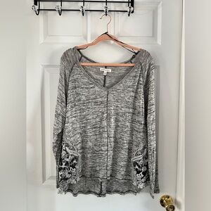 Gray Long Sleeve Top with Lace Accents